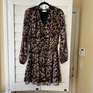 Socialite Brown Black Animal Print Leopard Long Sleeve Mini Dress Woman’s M